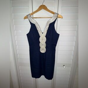 Lilly Pulitzer Navy Dress with Silver and Gold Detailing